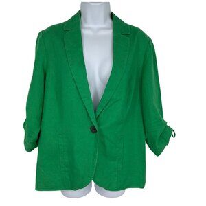 Coldwater Creek Linen Blazer W/ Button Closure & Adjustable Ruched Sleeves Sz 10